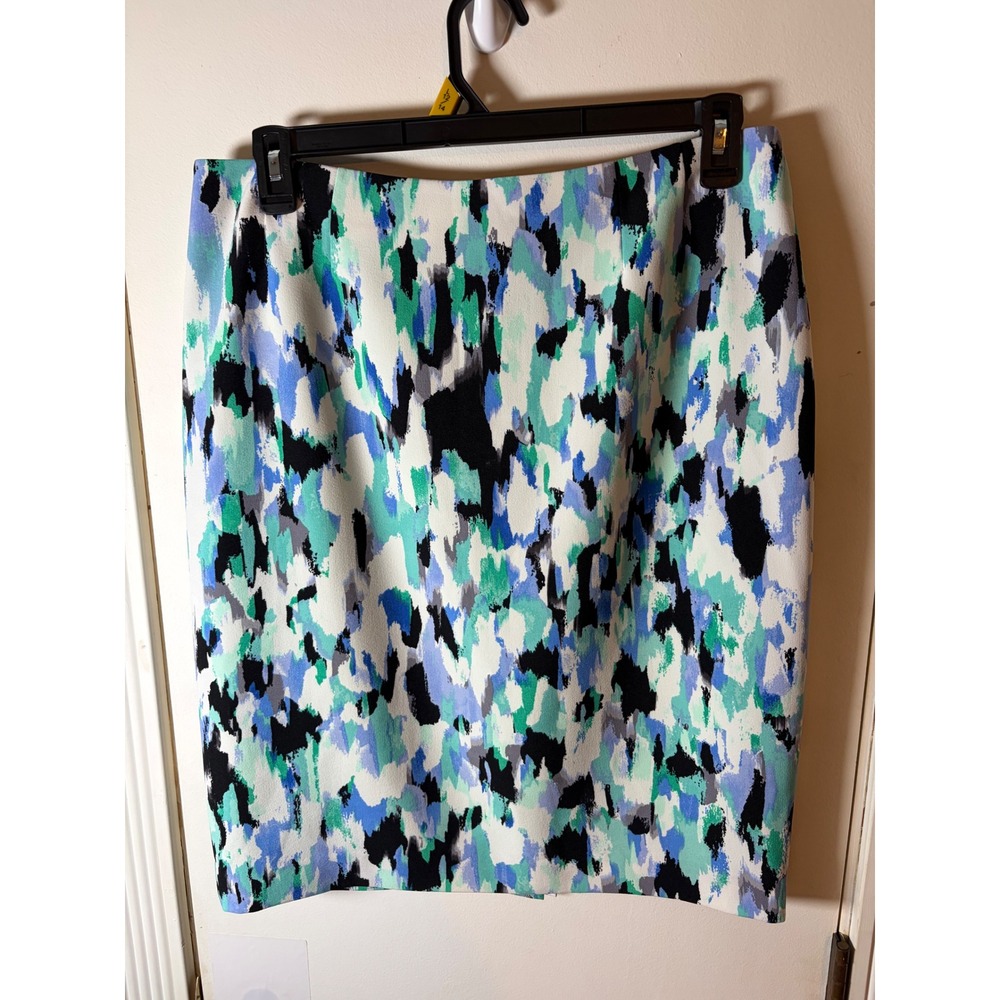 Kasper Womens Blue Teal Abstract Brushstroke Print Pencil Skirt 12 Lined Office